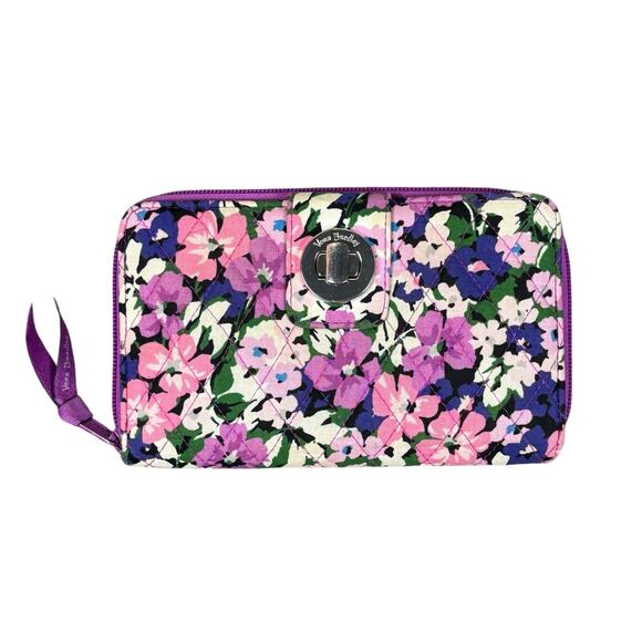 Vera Bradley Flower Garden Turn Lock Wallet Quilted Floral Zip Around Colorful - Picture 1 of 4